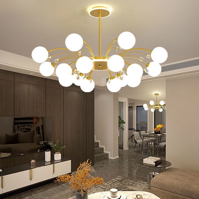Spherical Chandelier Lighting Ultra-Contemporary Milk Glass Hanging Ceiling Lights for Living Room