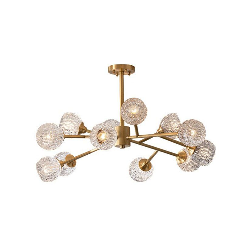 Metallic Branch Hanging Lamp Postmodern Gold Finish Chandelier with Ball Clear Crystal Shade