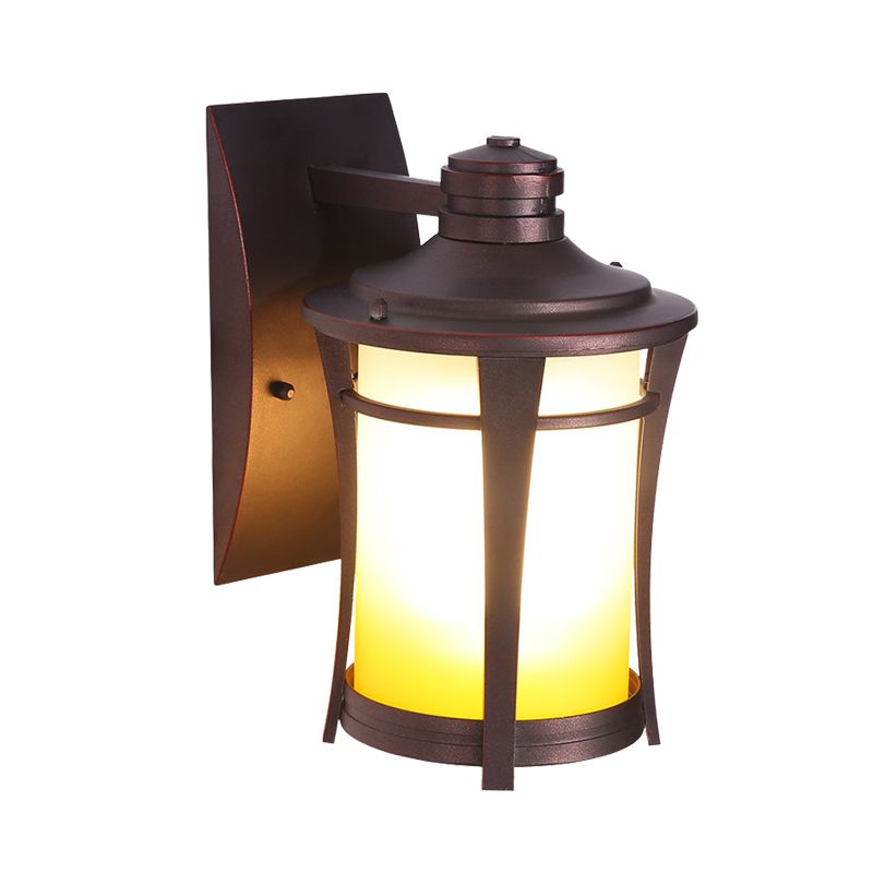 1-Light Sconce Lamp Farmhouse Jar White/White and Yellow Glass Wall Mounted Lighting in Copper for Courtyard