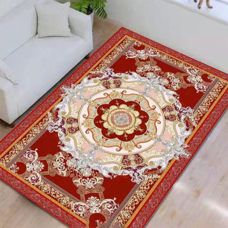 Modern Indoor Room Carpet Red Medallion Area Carpet Polyester Anti-Split Rug