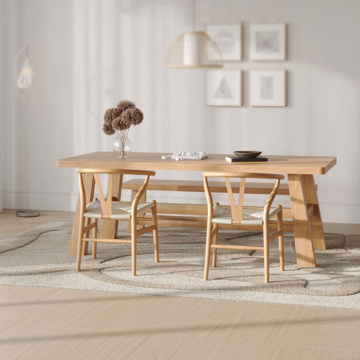 Fixed Modern Dinette Set 1/3 Pcs Solid Wood Furniture for Home