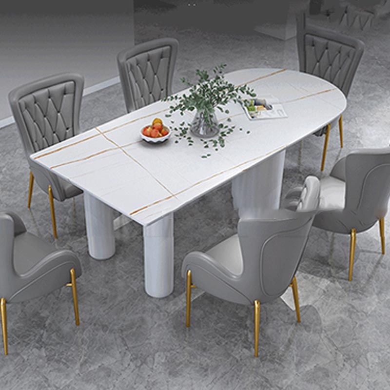 Oval White Base Dining Table Modern Stone Tripod Iron base Table