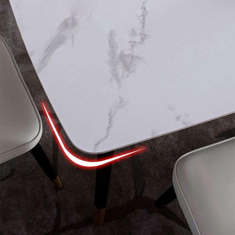 Contemporary Dining Set 1/2/5/7 Pcs White Stone Top Table with Faux Leather Chairs