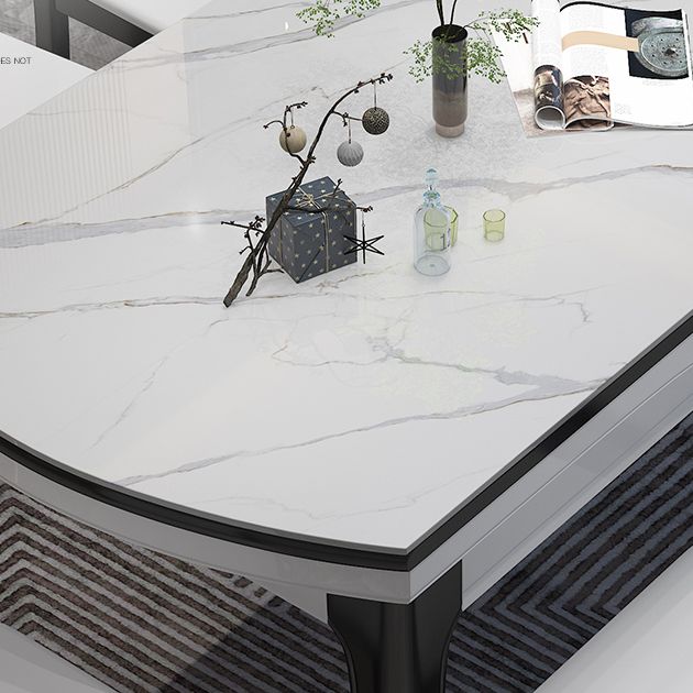 7 Pieces Dining Set with Stone Top Table and White Wooden Chairs