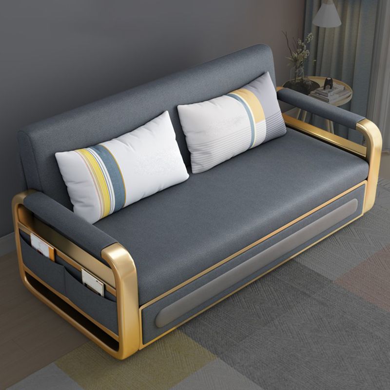 Gray Convertible Sofas Faux Leather Sleeper Sofa with Storage