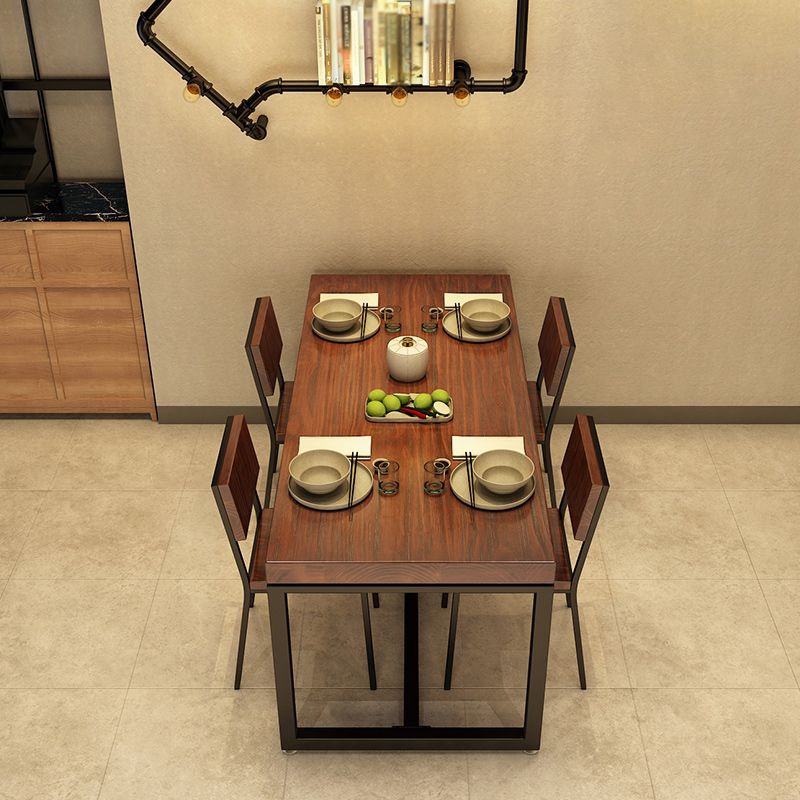 Table à manger de style industriel en bois massif table de rectangle marron avec cadre noir pour salle à manger