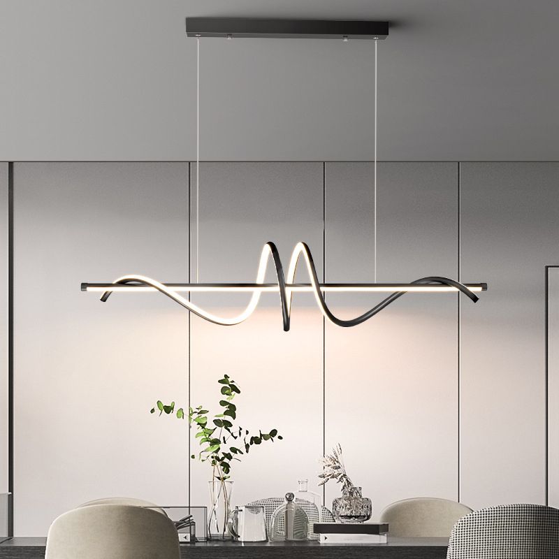 2-Light Modern Style Golden/Black LED Statement Linear Kitchen Island Light