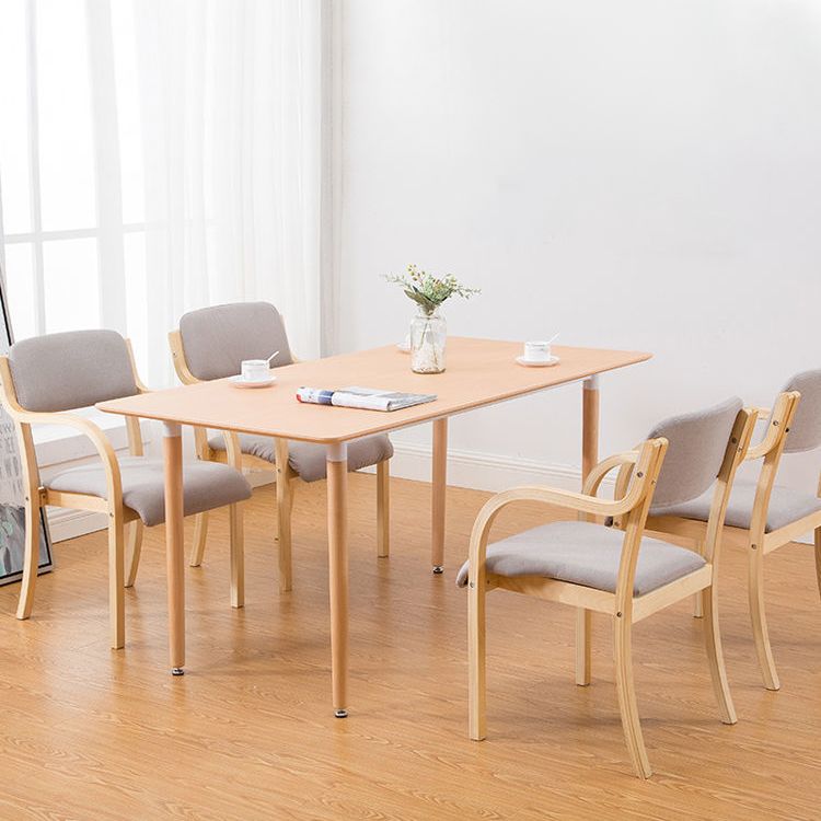 Fabric Arm Chair Solid Wood Open Back Dining Chair in Natural