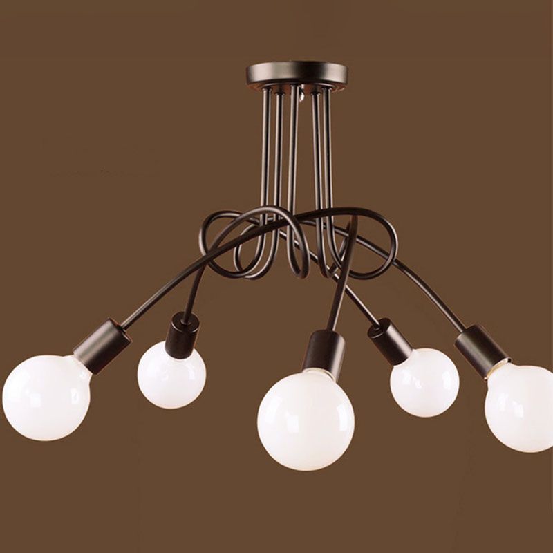 Black Sputnik Semi Flush Mount in Industrial Creative Style Lacquered Iron Ceiling Fixture