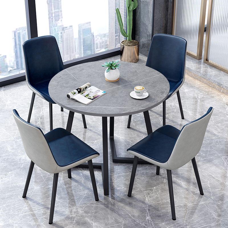 Round Traditional Luxury Dining Table Sintered Stone Table with Double Pedestal,31.5"L x 29.5"H