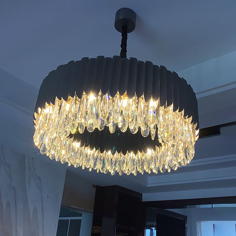 Contemporary Style Geometry Shape Chandelier Lights 9 Light Crystal Hanging Lights