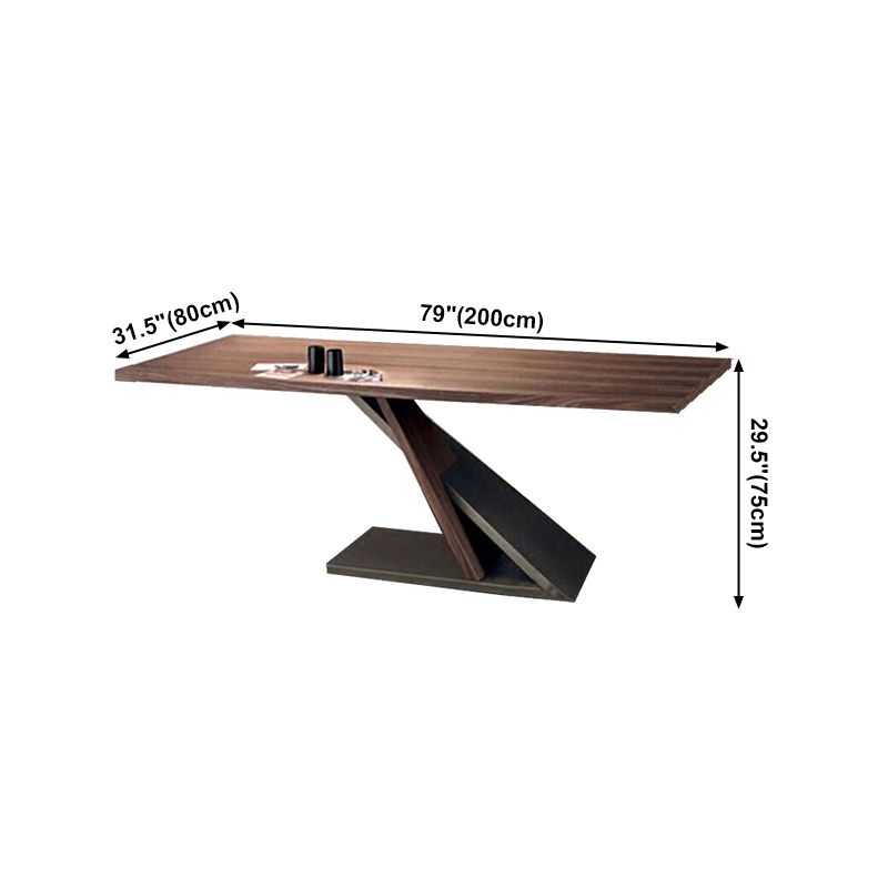 Rectangle Shape Industrial Dining Table Brown Tone Fixed Table with Solid Wood