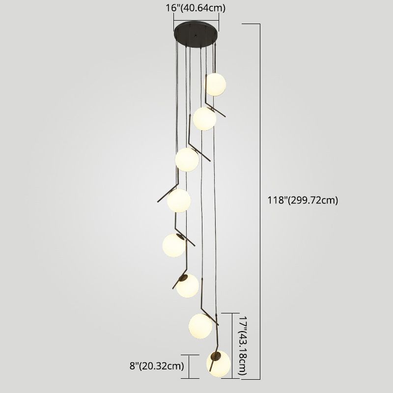 Globe Multi Light Pendant Mid-Century Modern White Glass Hanging Pendant Lights for Duplex Stairs