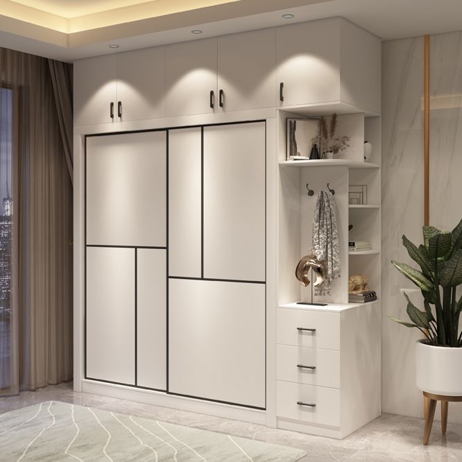 Contemporary Style Wardrobe White Colour Wooden Wardrobe Closet With Drawer
