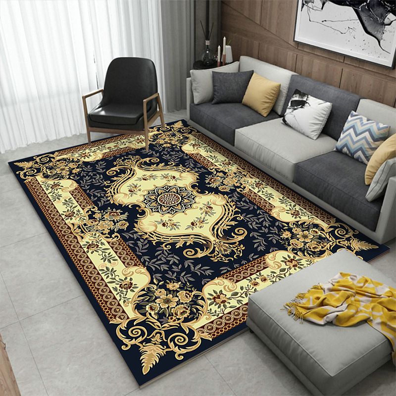 Leisure European Style Carpet Flower Print Area Rug Polyester Non-Slip Carpet for Living Room