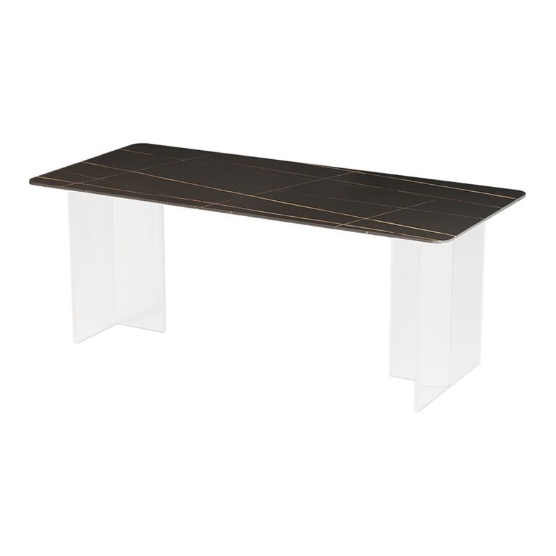 Modern Dining Table Rectangle Stone Top Table with Sled Base