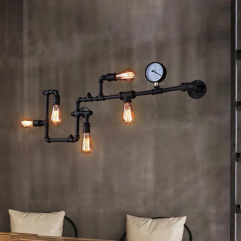 Industrial Twisted Pipe Wall Light Fixture 5 Heads Iron Wall Mount Sconce in Black/Bronze for Bedroom