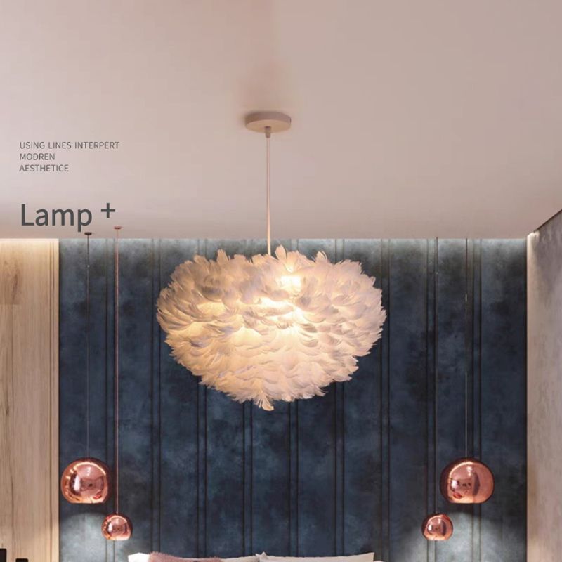Schattierte hängende Deckenleuchte Minimalismus Feder Schlafzimmer Kronleuchter Anhänger Licht in Weiß