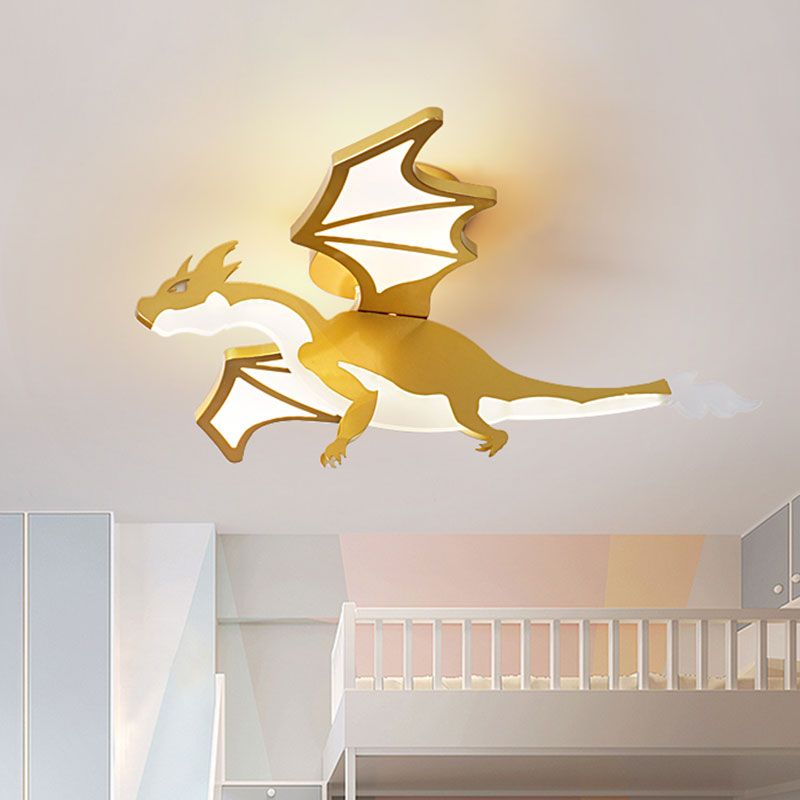 Lampada da semi-incasso a LED a forma di pterosauro di cartone animato in metallo per camera da letto per bambini in oro