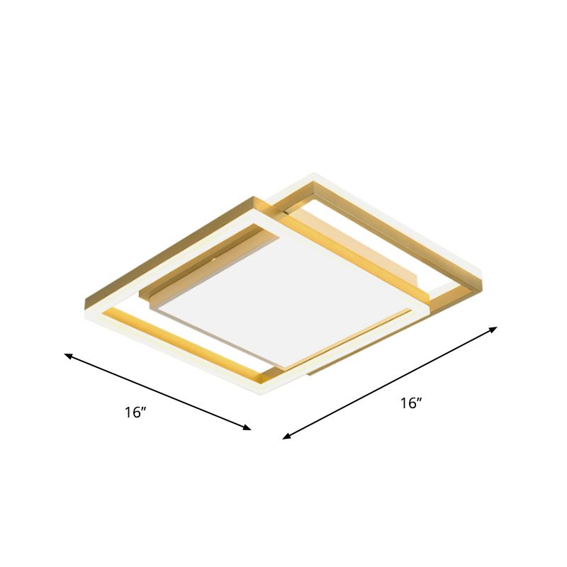 16"/19.5" W Gold Square Ceiling Flush Mount Nordic LED Metallic Flushmount Lighting, Warm/White Light
