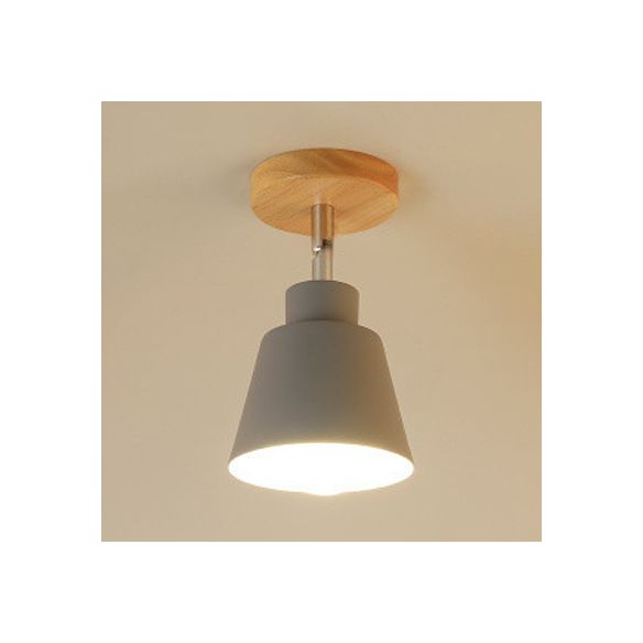 Lámpara colgante cónica semi empotrada para dormitorio, metal contemporáneo, 1 luz gris/rosa, iluminación de techo con dosel de madera