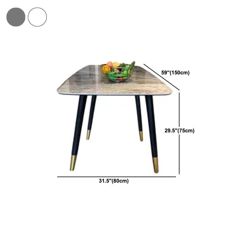 Solid Wood Base Dining Table Rectangle Stone Dining Table with Grey and White Top