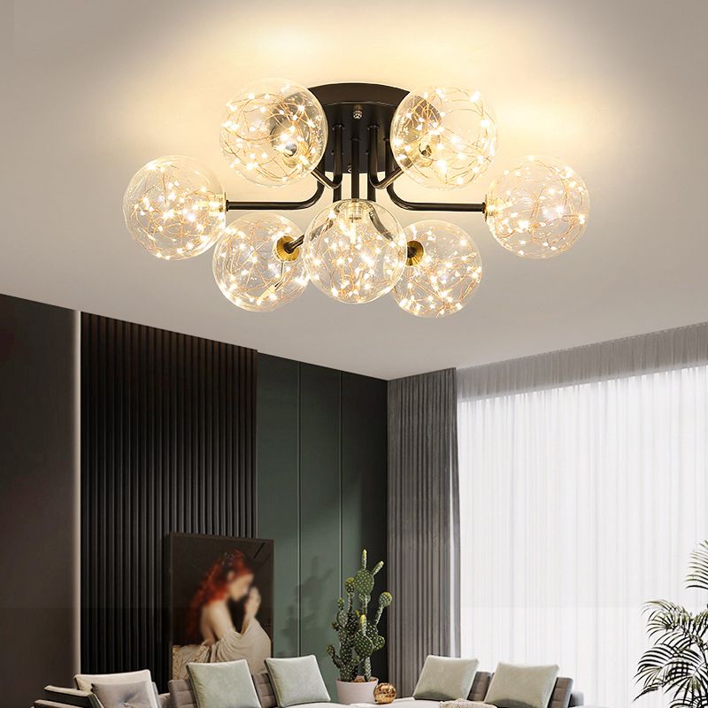 5/7-Light Modernism Black Flush Mount Lighting Glass Shaded Ceiling Light