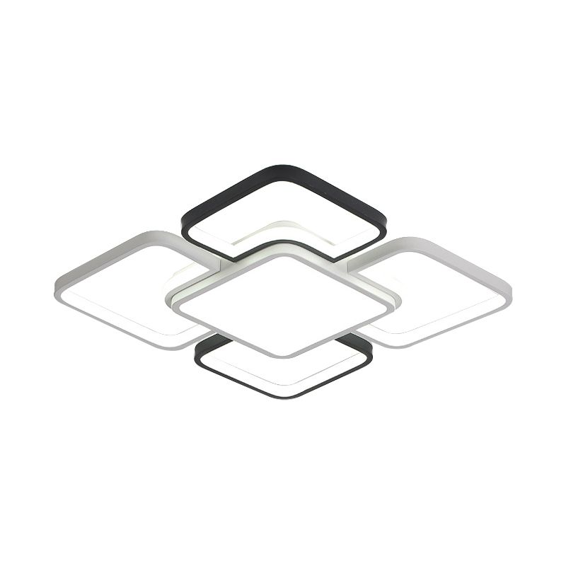 16"/19.5"/35.5" Wide Modern LED Ceiling Flush Mount Light Black and White Square/Rectangle Flush Lamp with Acrylic Shade in Warm/White Light