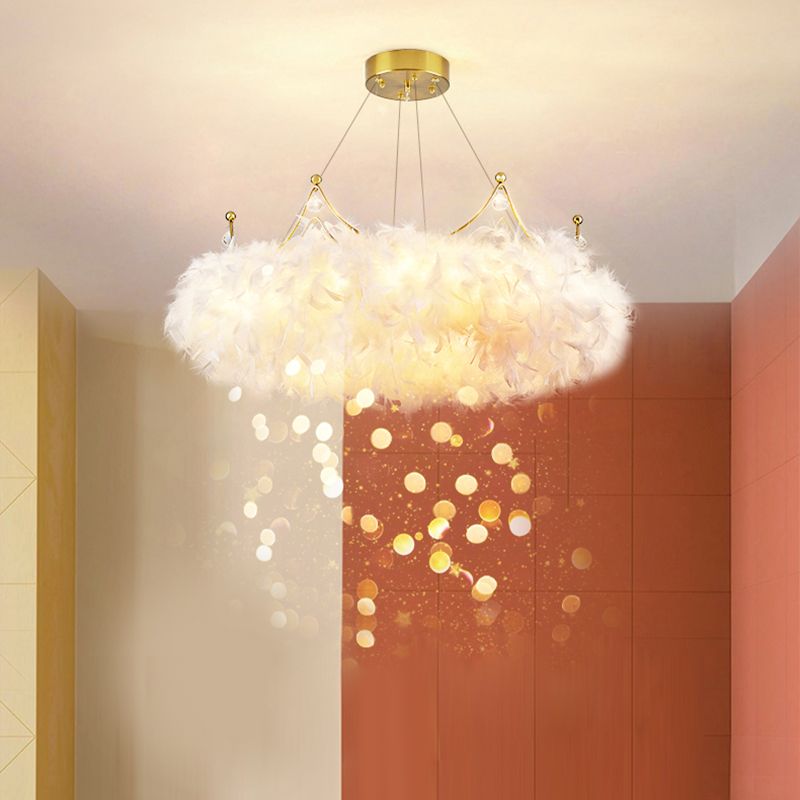 Crown kroonluchter lamp Moderne 1-licht witte kroonluchter verlichtingsarmaturen met verenschaduw