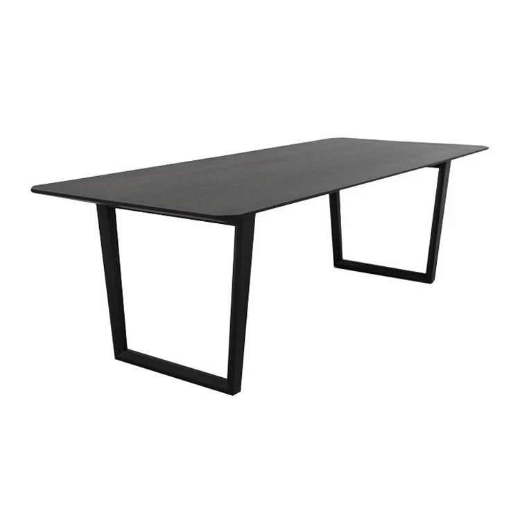 Rectangle Industrial Dining Table Black Ashwood Solid Wood Fixed Table
