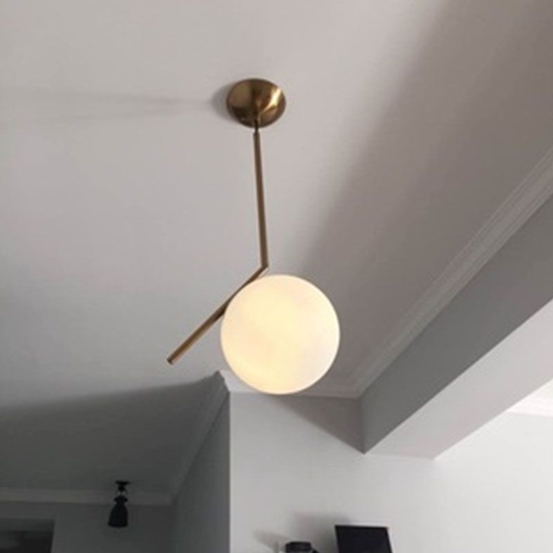 Colgante de forma de bola contemporánea de vidrio blanco 1 colgante de cabeza para comedor