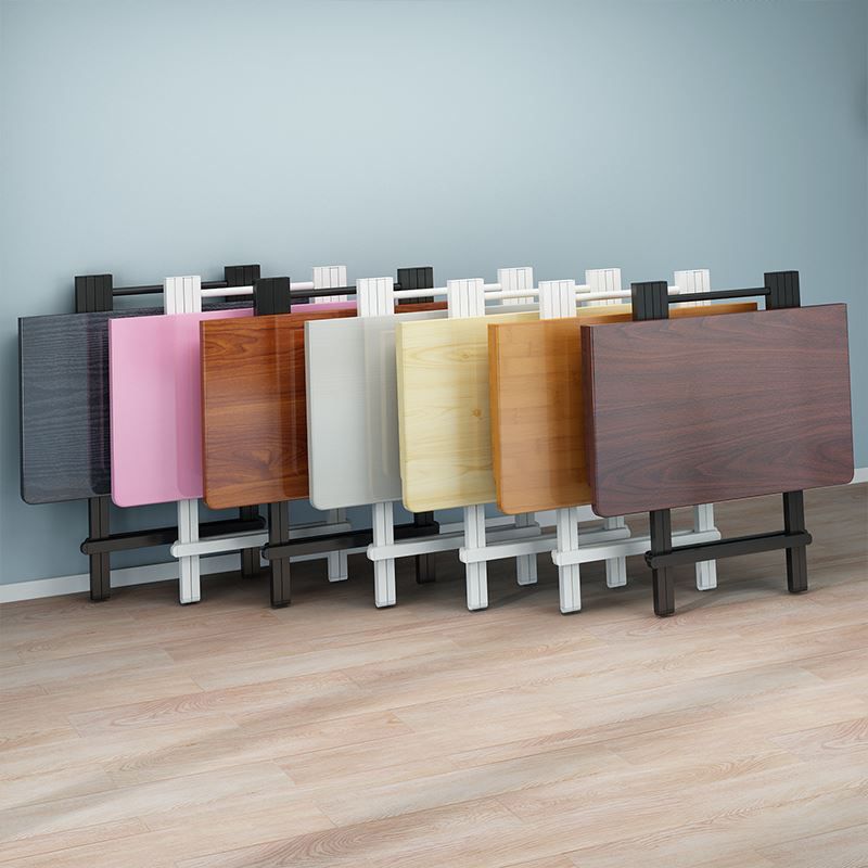Modern Folding Dining Table Square Wood Top with Metal Legs for Home
