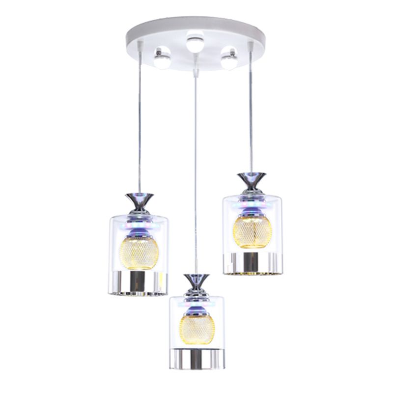 Moderne cilindrische hanglamp Licht bevestiging helder glas eetkamer ophanging licht in zilver
