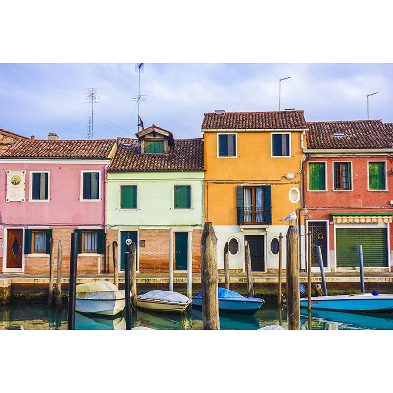 Boat on the Canal Mural Wallpaper Contemporary Venice House Interior Wall Art