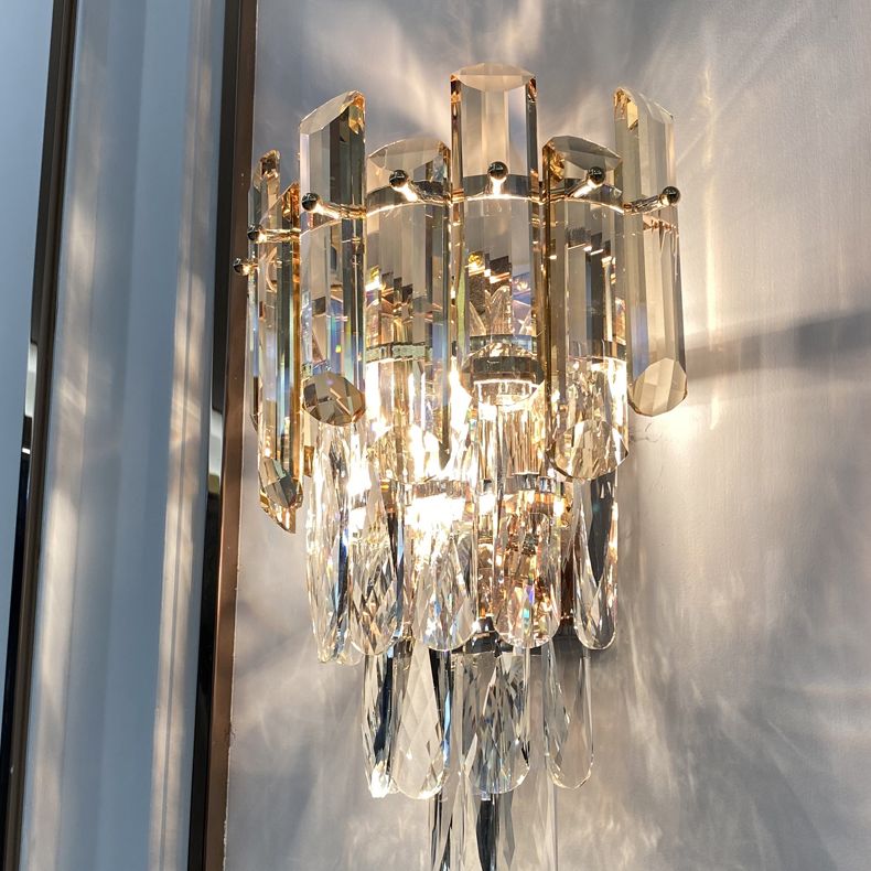 Zeitgenössische kristallgeschichtetes Wandleuchten 2-Licht-Wandmontage Licht für Schlafzimmer