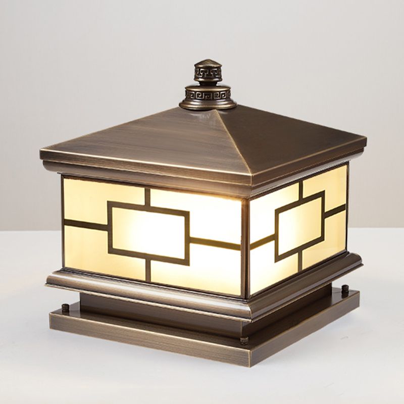 Square Shape Waterproof Pillar Lamp Modern Metal Outdoor Lights in Bronze