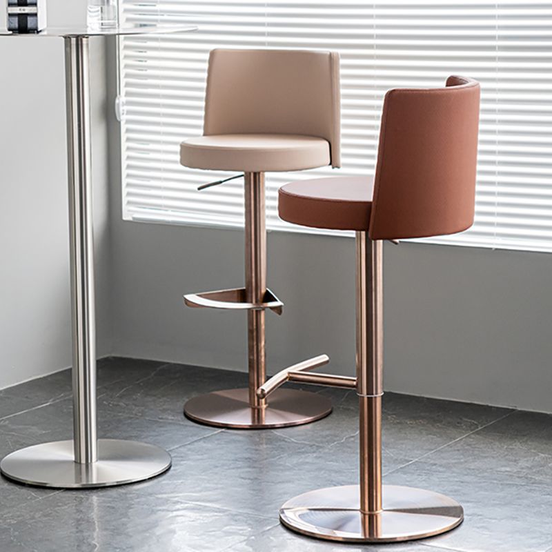 Modern Style Adjustable Counter Stool with Leather Cushion and Single Leg