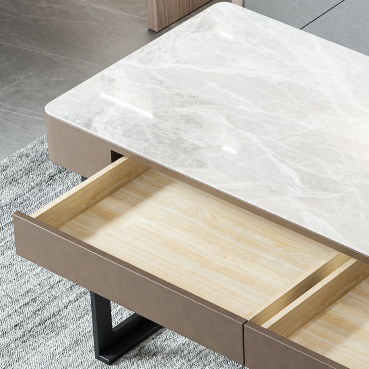 Modern Style 2-drawer Office Desk Sintered Stone Home Writing Desk