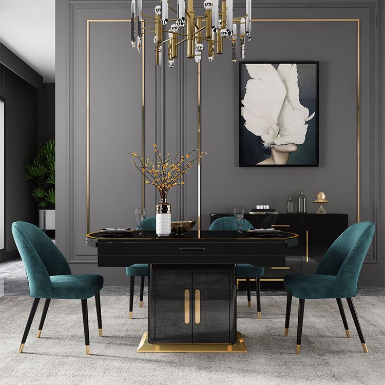 Modern Collapsible Glass Desktop Dining Table with Lockers for Dining Room