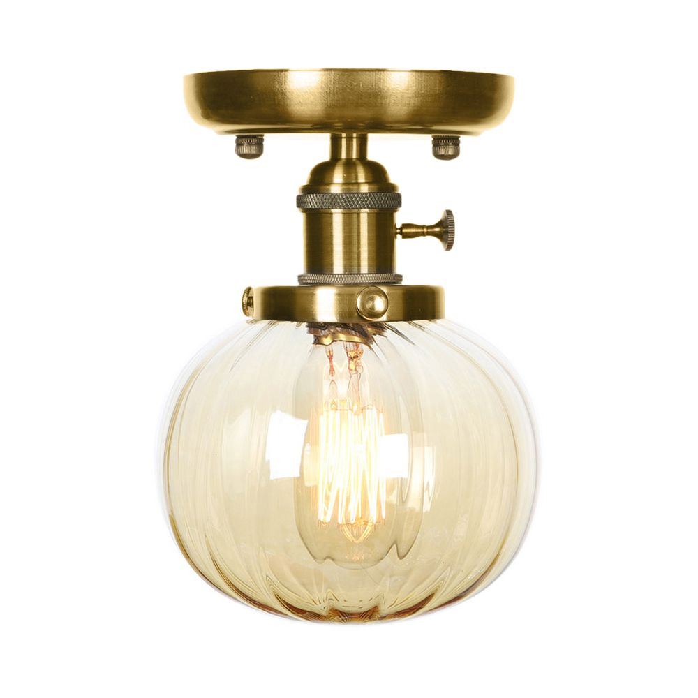 Glonze Globe/Round Semi Flush Light Industrial Clear/Amber 1 Light Sala de estar Cosimento de techo