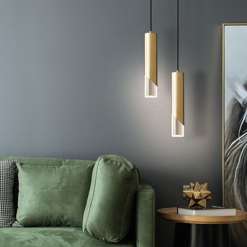 Moderne creatieve LED enkele hanglamp Koperen cilindrische hangende lamp met acrylschaduw