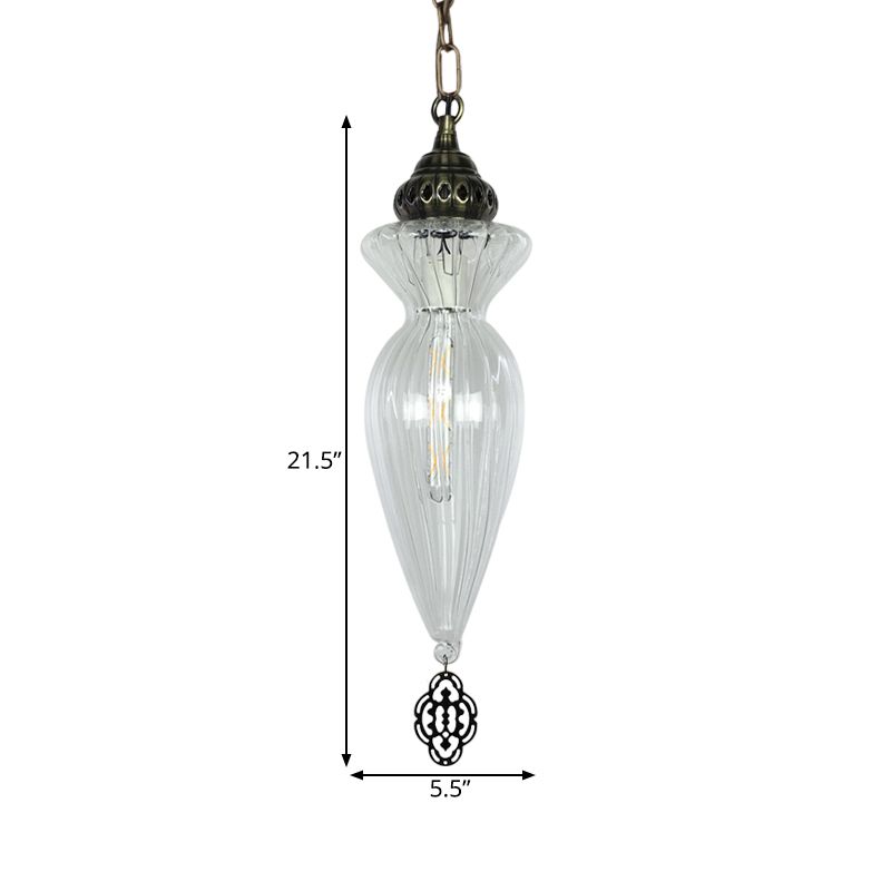 Gourd Dining Room Hanging Ceiling Light Traditional Clear Ribbed Glass 1 Head Pendant Light Kit