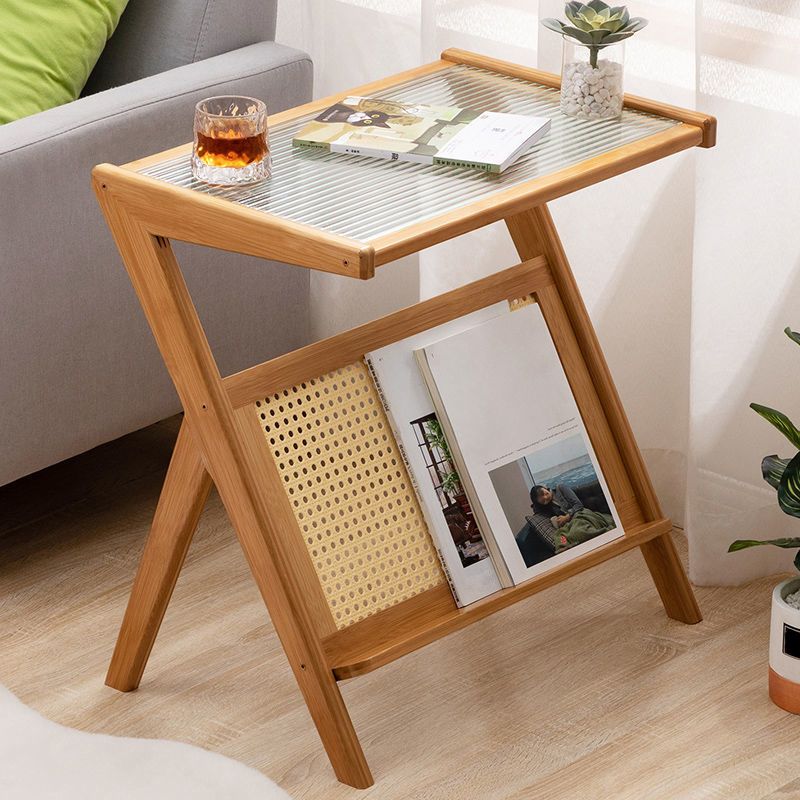 Rectangular Glass Top Side Table Natural/Brown 22.04" Tall End Table