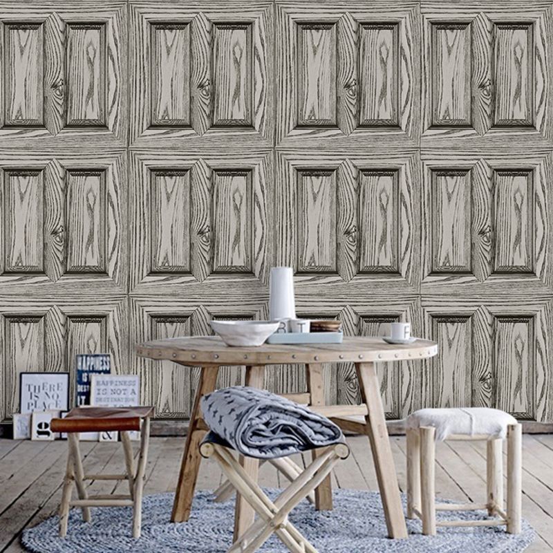 PVC Wallpaper Roll Wood Door Pattern Smooth Surface Wall Covering for Decoration