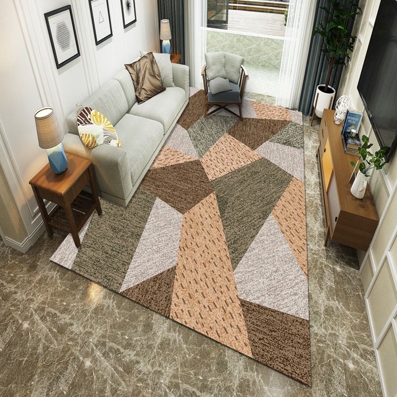 Modernist Geometric Block Rug Multicolor Synthetics Rug Stain Resistant Washable Non-Slip Rug for Family Room