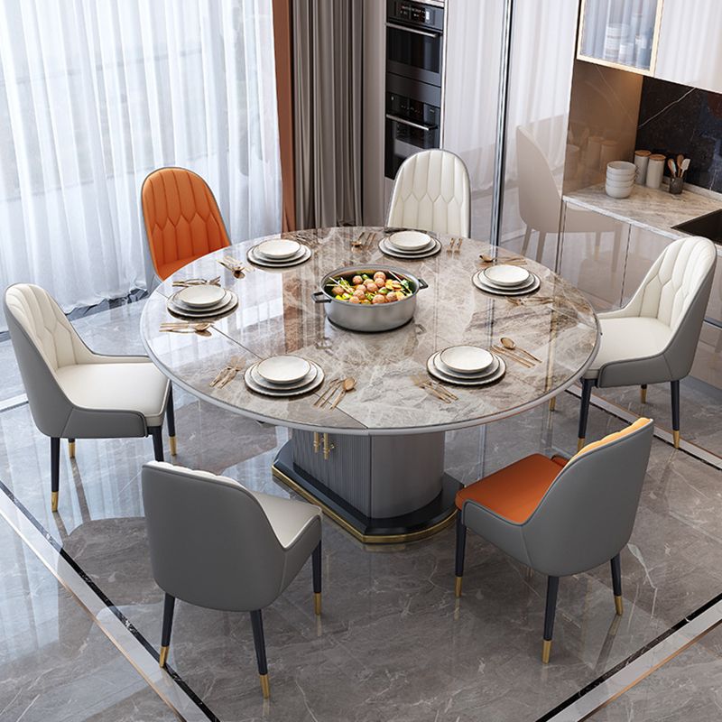 Round Stone Dining Table Traditional Luxury Extendable Dining Table with Pedestal Base