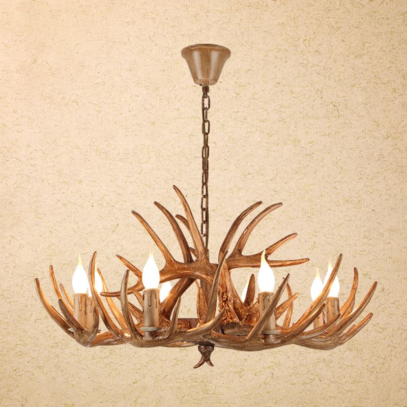 Deer Horn Shaped Resin Chandelier Lighting Retro Dining Room Pendant Light Fixture