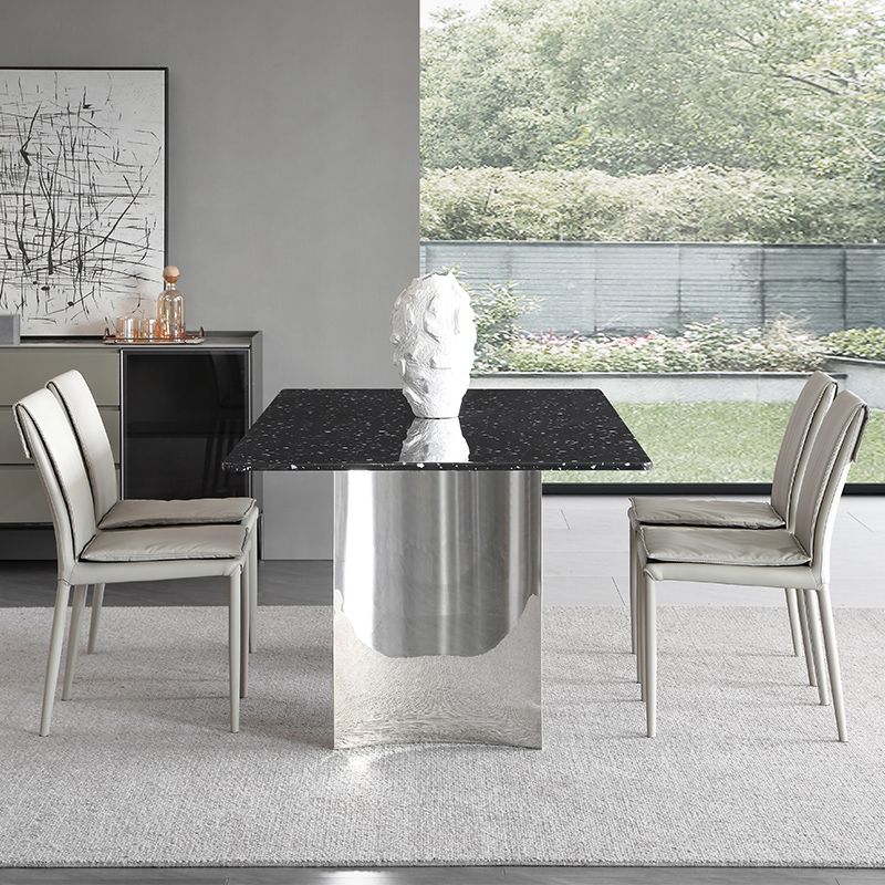 Black Stone Dining Table Set with Solid Back Chairs 1/2/4/5/7 Pcs Modern Dinette Set