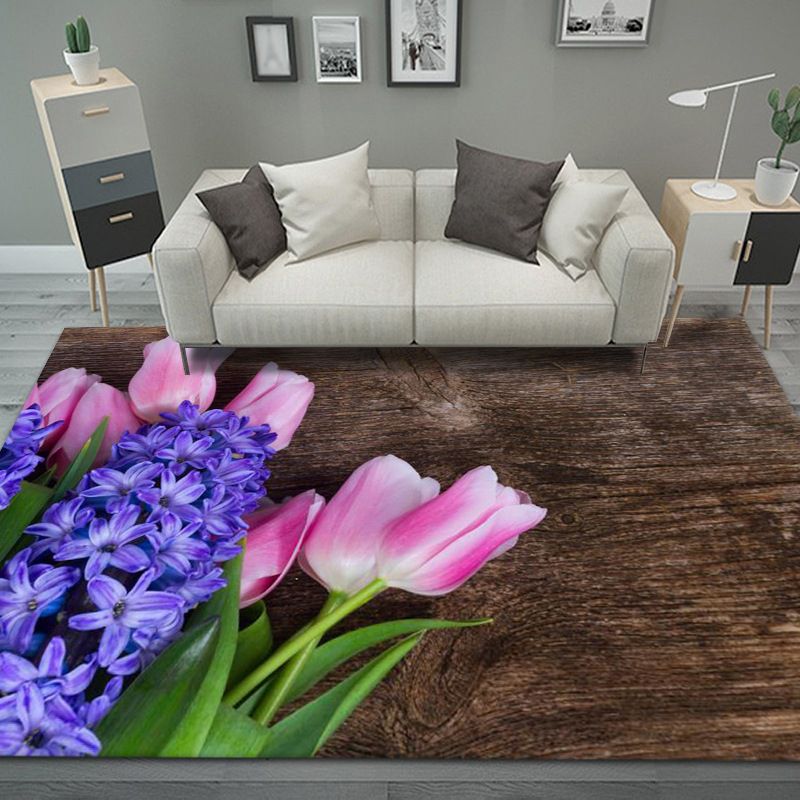 Dark Red Rose Carpet Polyester Modern Carpet Stain Resistant Carpet for Home Decor