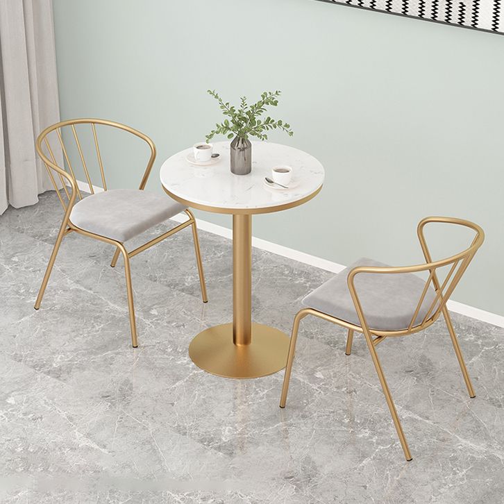 Metal Traditional Luxury Round Table White Stone Top Table with Pedestal Base